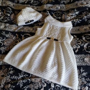 JANIE AND JACK Knit Dress with Matching Hat, Cream